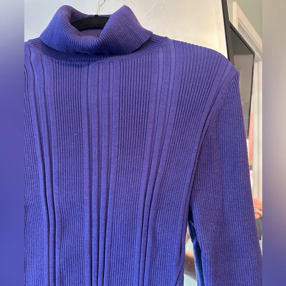 White House Black Market Purple Ribbed Turtleneck Sweater - Picture 4 of 10
